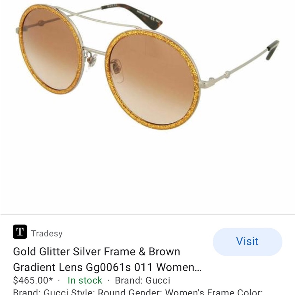 GUCCI UNISEX GOLD GLITTER ROUND SUNGLASSES, 2024 FASHION STATEMENT IS ROUND - Picture 10 of 16